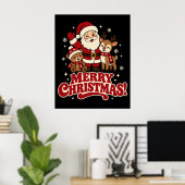 Retro Kerstman Prettig Kerstfeest Mat Poster (Thuiskantoor)