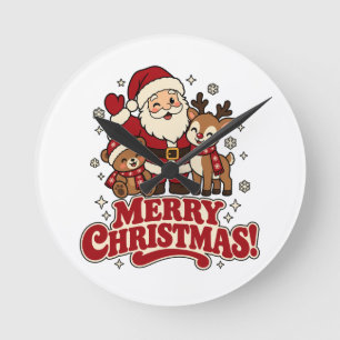 Retro Kerstman Prettig Kerstfeest Muurklok Ronde Klok