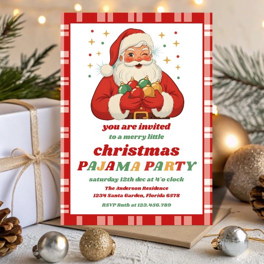Retro Kerstman Pyjama Kerstfeest Bewerkbaar Kaart