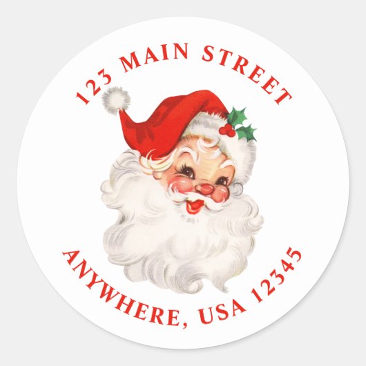 Retro kerstman retro adreslabel ronde sticker (Voorkant)
