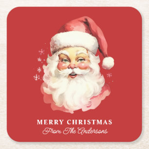 Retro Kerstman Rood Gepersonaliseerde Naam Kerstmi Kartonnen Onderzetters