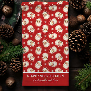 Retro Kerstman Rood Gepersonaliseerde Naam Kerstmi Theedoek