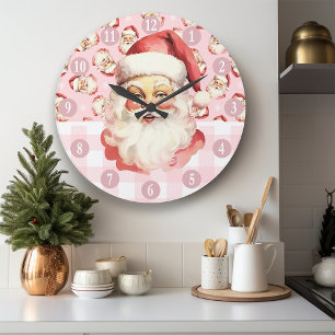 Retro Kerstman Roze En Witte Geruite Kerst Grote Klok