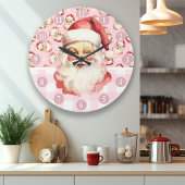 Retro Kerstman Roze En Witte Geruite Kerst Grote Klok