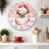 Retro Kerstman Roze En Witte Geruite Kerst Grote Klok