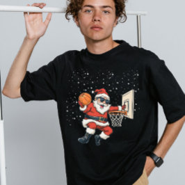 Retro Kerstman Santa die een Basketbal Dunkt Tri-Blend Shirt