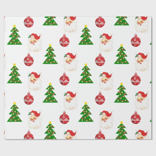 Retro Kerstman Sinterklaas Patroon Verpakking Papi Cadeaupapier (Vlak)
