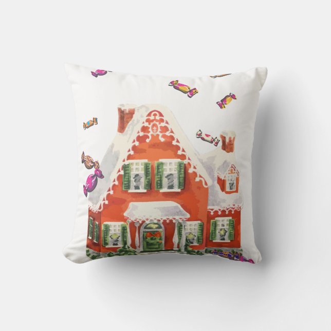  retro kerstman snoep gingerbrood huis buitenkussen (Voorkant)
