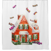  retro kerstman snoep gingerbrood huis douchegordijn (Voorkant)