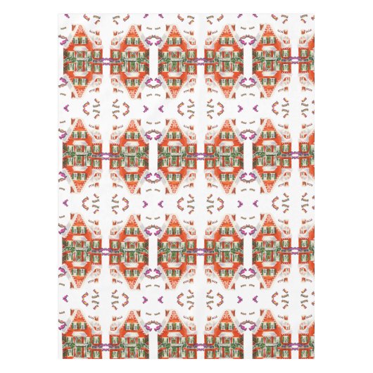 retro kerstman snoep gingerbrood huis tafelkleed (Voorkant)