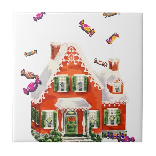  retro kerstman snoep gingerbrood huis tegeltje (Voorkant)