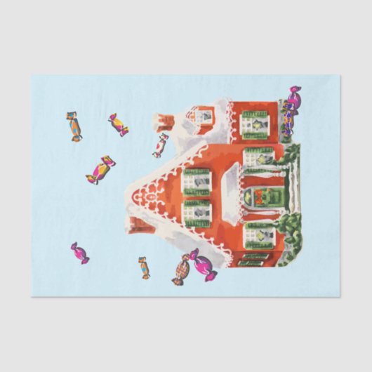 retro kerstman snoep gingerbrood huis tissuepapier (Voorkant)