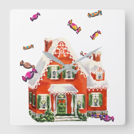retro kerstman snoep gingerbrood huis vierkante klok (Voorkant)