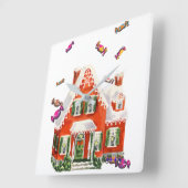 retro kerstman snoep gingerbrood huis vierkante klok (Hoek)