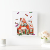 retro kerstman snoep gingerbrood huis vierkante klok (Huis)