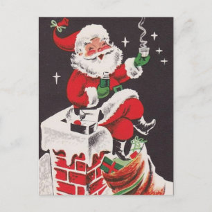 Retro Kerstman van 1950 op Chimney Vintage Feestdagenkaart