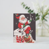 Retro Kerstman van 1950 op Chimney Vintage Feestdagenkaart (Staand voorkant)