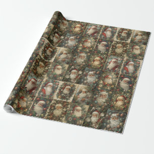 Retro Kerstman & Victoriaanse Kerstcollage Cadeaupapier