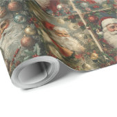 Retro Kerstman & Victoriaanse Kerstcollage Cadeaupapier (Rol Hoek)