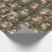 Retro Kerstman & Victoriaanse Kerstcollage Cadeaupapier (Hoek)