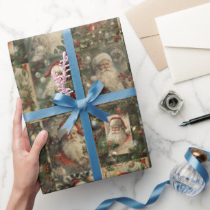 Retro Kerstman & Victoriaanse Kerstcollage Cadeaupapier