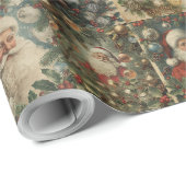 Retro Kerstman & Victoriaanse Kerstcollage Cadeaupapier (Rol Hoek)