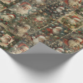 Retro Kerstman & Victoriaanse Kerstcollage Cadeaupapier (Hoek)