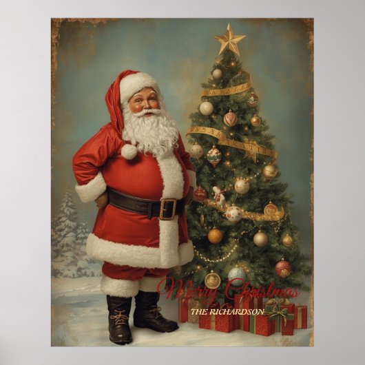 Retro Kerstman | Vintage Kerstversiering Poster (Voorkant)