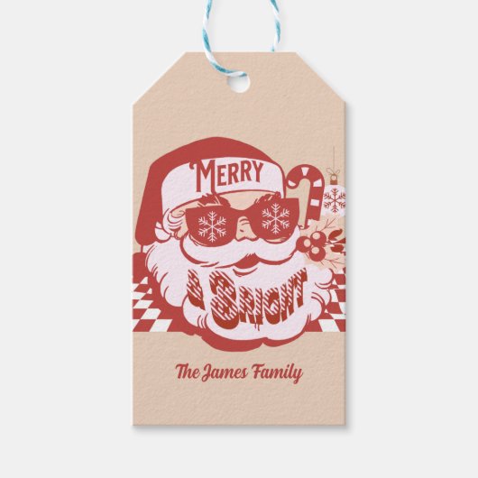 Retro Kerstman Vrolijk en Stralend Groovy    Cadeaulabel (Voorkant)