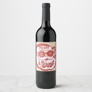 Retro Kerstman Vrolijk en Stralend Groovy Wijn Etiket