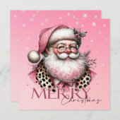 Retro Kerstman Vrolijk Kerstfeest in het roze Feestdagenkaart (Voorkant / Achterkant)