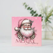 Retro Kerstman Vrolijk Kerstfeest in het roze Feestdagenkaart (Staand voorkant)
