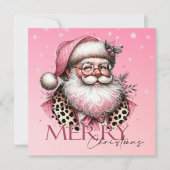 Retro Kerstman Vrolijk Kerstfeest in het roze Feestdagenkaart (Voorkant)