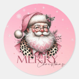 Retro Kerstman Vrolijk Kerstfeest in het roze Ronde Sticker