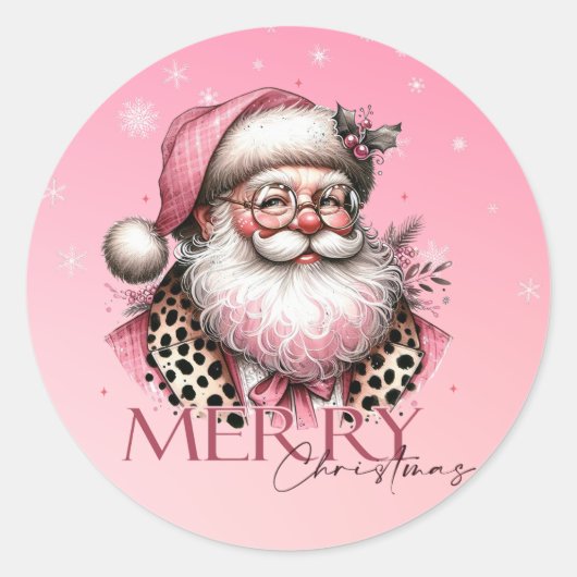Retro Kerstman Vrolijk Kerstfeest in het roze Ronde Sticker (Voorkant)