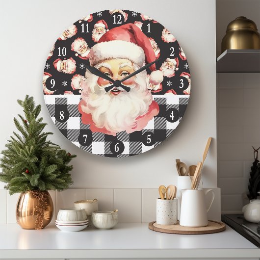 Retro Kerstman Zwart En Wit Geruit Kerstfeest Grote Klok