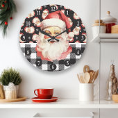 Retro Kerstman Zwart En Wit Geruit Kerstfeest Grote Klok