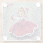 Retro-kerstmeisje Caroling in Snow Glazen Onderzetter (Achterkant)