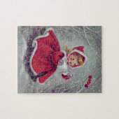  Retro-kerstmeisje Caroling in Snow Legpuzzel (Horizontaal)