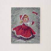  Retro-kerstmeisje Caroling in Snow Legpuzzel (Verticaal)