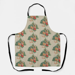 Retro Kerstmeisje en Rendier Vintage Boom Schort