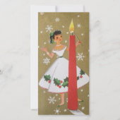 Retro Kerstmeisje In Goud en Wit Feestdagenkaart (Voorkant)