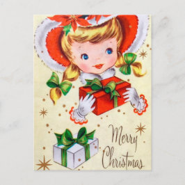 retro kerstmeisje vakantie briefkaart