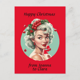 Retro Kerstmis 1950s pin-up meisje - hulstbessen Briefkaart