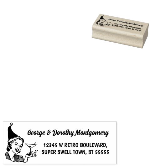 Retro Kerstmis 1950s Vrouw Naam Retouradres Rubberstempel (Gestempeld)