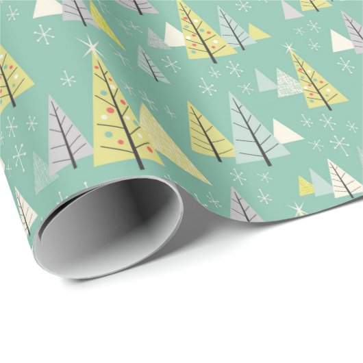 Retro Kerstmis 1958 Gift Wrap -Winter Forest Cadeaupapier (Rol Hoek)