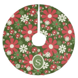 Retro Kerstmis 60s 70s Bloemmotief met Initiaal Kerstboom Rok