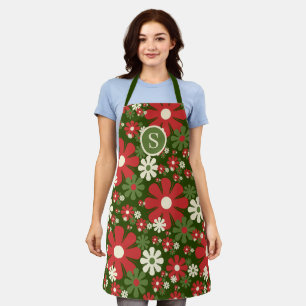 Retro Kerstmis 60s Floral Pattern Initiaal 70s Schort