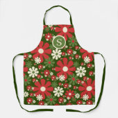 Retro Kerstmis 60s Floral Pattern Initiaal 70s Schort (Voorkant)
