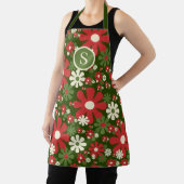 Retro Kerstmis 60s Floral Pattern Initiaal 70s Schort (Insitu)